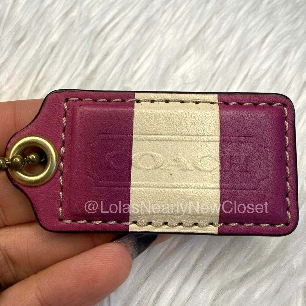 2.5" COACH Burgundy Cream Fob Bag Charm Hang tag Hangtag